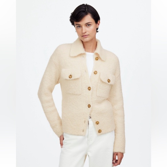 Madewell Bouclé-Knit Sweater Jacket Alabaster merino wool/alpaca size XS NS678 - Picture 1 of 14